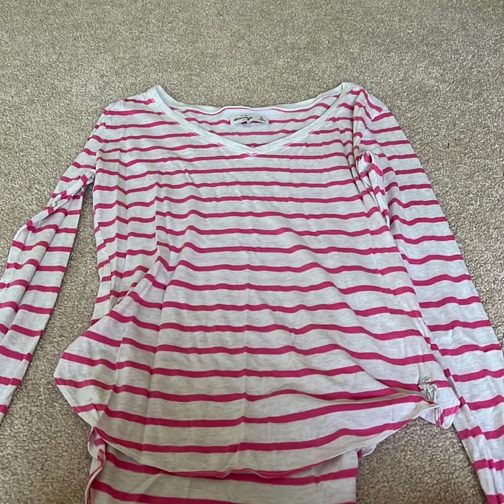abercrombie pink and white long sleeve t